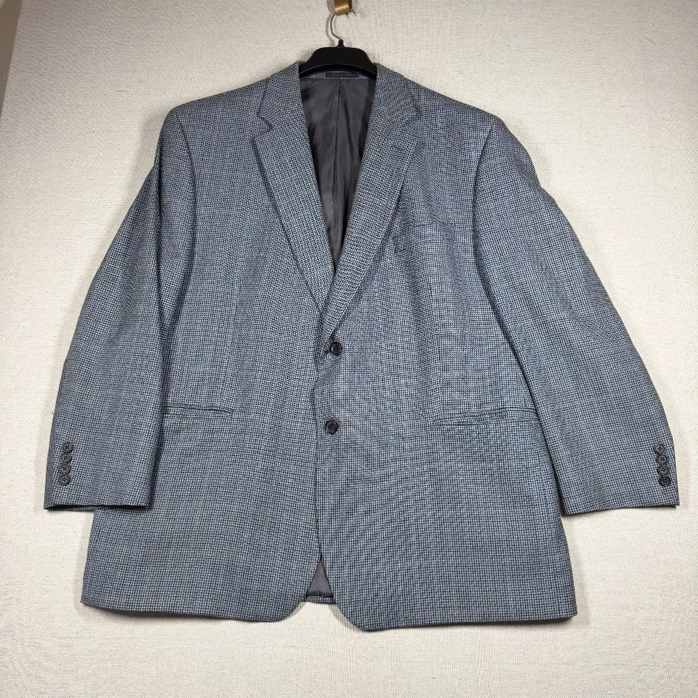 Lauren Ralph Lauren Silk Wool Blazer 50R Grey Houndstooth Tailored Sport Coat‎